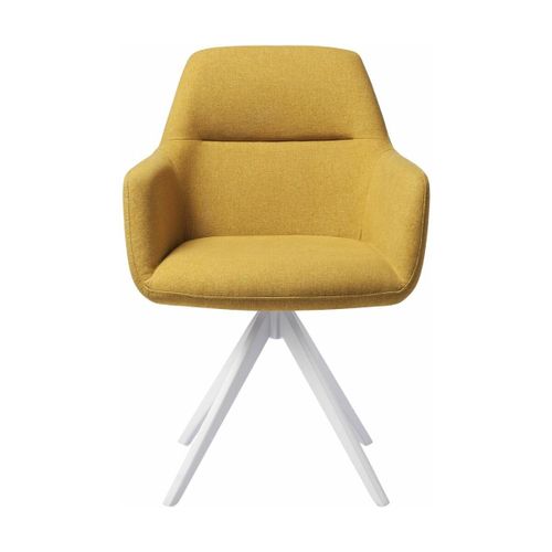 Chaise Jaune Dijon Avec Pieds Rotatifs En Métal Blanc Kinko - Jesper Home