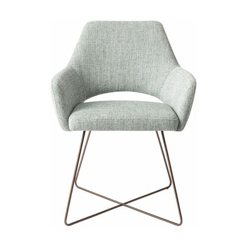 Chaise Verte Glaciale Soft Sage Avec Pieds Croisés En Métal Rosé Yanai - Jesper Home