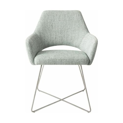 Chaise Verte Glaciale Soft Sage Avec Pieds Hexagones En Métal Argenté Yanai - Jesper