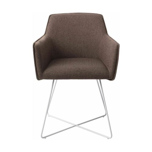 Chaise Marron Potters Clay Avec Pieds Croisés En Métal Blanc Hofu - Jesper Home