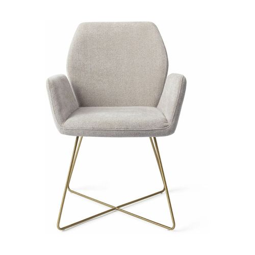 Chaise De Salle À Manger Grise Pretty Plaster Avec Pieds Croisés Métal Doré Misaki -