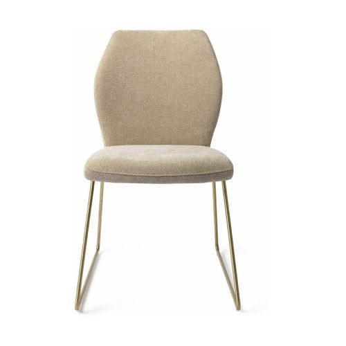 Chaise De Salle À Manger Beige Funky Fudge Avec Pieds Élégants Métal Doré Ikata - Jes
