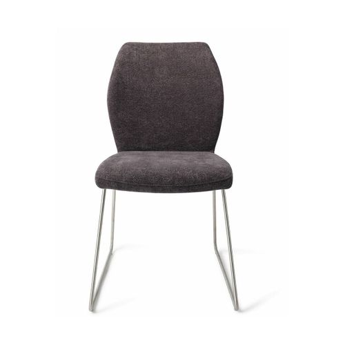 Chaise De Salle À Manger Grise Foncée Almost Black Avec Pieds Élégants Métal Argenté