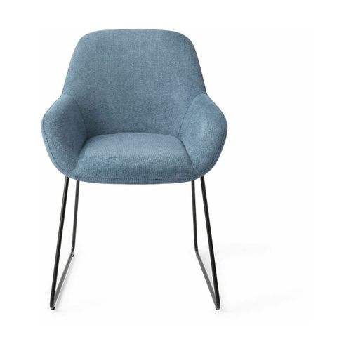 Chaise De Salle À Manger Bleue Ocean Eyes Avec Pieds Élégants Métal Noir Kushi - Jesp