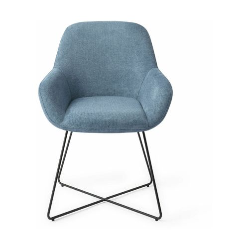 Chaise De Salle À Manger Bleue Ocean Eyes Avec Pieds Croisés Métal Noir Kushi - Jespe