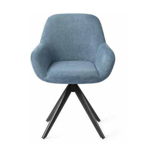 Chaise De Salle À Manger Bleue Ocean Eyes Avec Pieds Rotatifs Métal Noir Kushi - Jesp