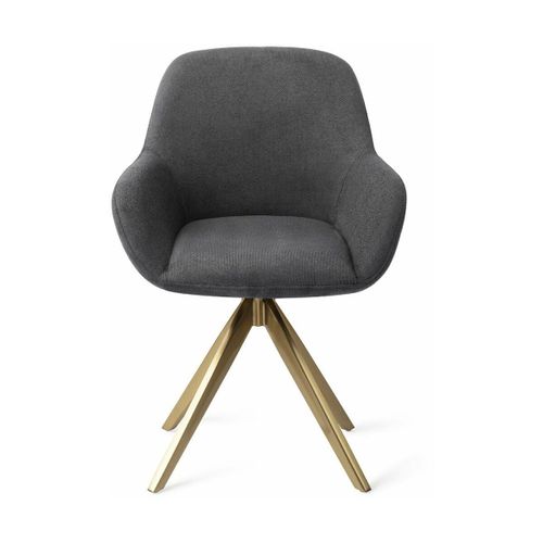 Chaise De Salle À Manger Noire Black-Out Avec Pieds Rotatifs Métal Doré Kushi - Jespe