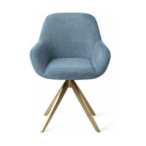 Chaise De Salle À Manger Bleue Ocean Eyes Avec Pieds Rotatifs Métal Doré Kushi - Jesp