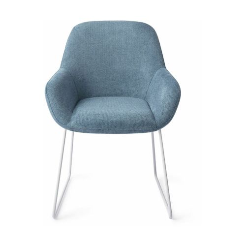 Chaise De Salle À Manger Bleue Ocean Eyes Avec Pieds Élégants Métal Blanc Kushi - Jes