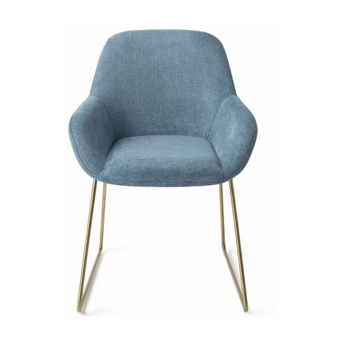 Chaise De Salle À Manger Bleue Ocean Eyes Avec Pieds Élégants Métal Doré Kushi - Jesp