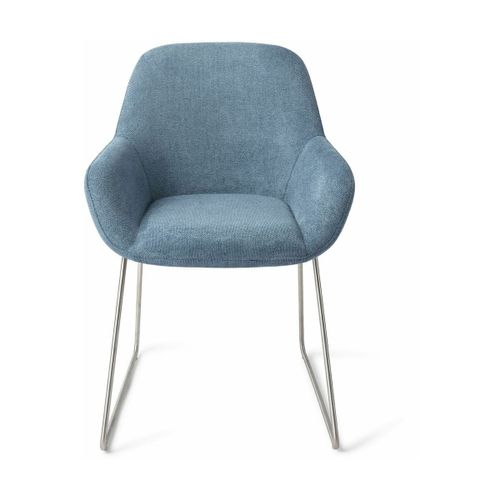 Chaise De Salle À Manger Bleue Ocean Eyes Avec Pieds Élégants Métal Argenté Kushi - J