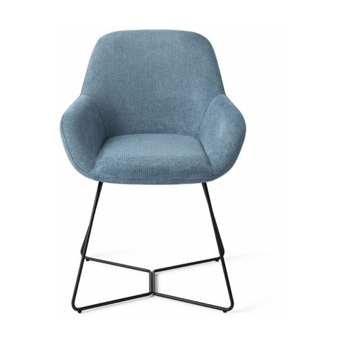 Chaise De Salle À Manger Bleue Ocean Eyes Avec Pieds Hexagone Métal Noir Kushi - Jesp