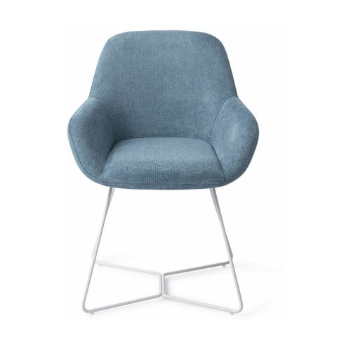 Chaise De Salle À Manger Bleue Ocean Eyes Avec Pieds Hexagone Métal Blanc Kushi - Jes