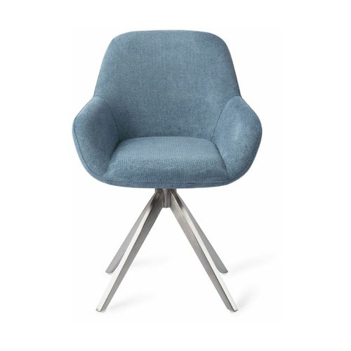 Chaise De Salle À Manger Bleue Ocean Eyes Avec Pieds Rotatifs Métal Argenté Kushi - J