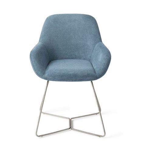 Chaise De Salle À Manger Bleue Ocean Eyes Avec Pieds Hexagone Métal Argenté Kushi - J