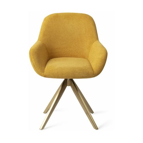 Chaise De Salle À Manger Jaune Sweet Corn Avec Pieds Rotatifs Métal Doré Kushi - Jesp