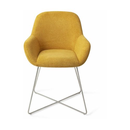 Chaise De Salle À Manger Jaune Sweet Corn Avec Pieds Croisés Métal Argenté Kushi - Je