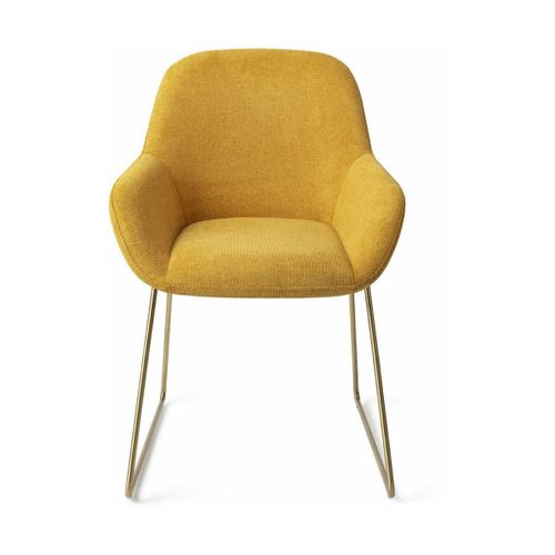 Chaise De Salle À Manger Jaune Sweet Corn Avec Pieds Élégants Métal Doré Kushi - Jesp