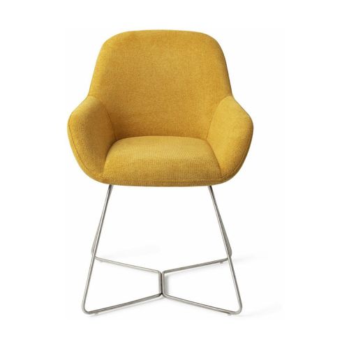 Chaise De Salle À Manger Jaune Sweet Corn Avec Pieds Hexagone Métal Argenté Kushi - J