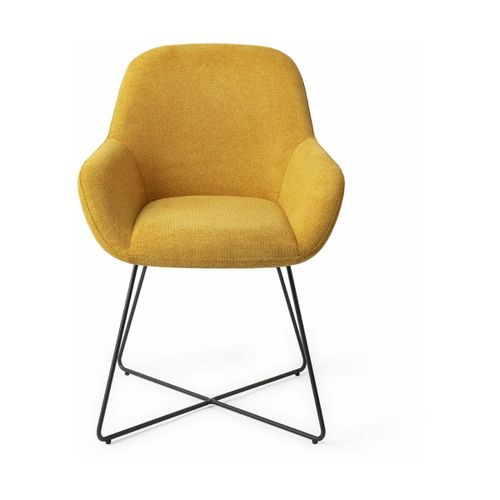 Chaise De Salle À Manger Jaune Sweet Corn Avec Pieds Croisés Métal Noir Kushi - Jespe