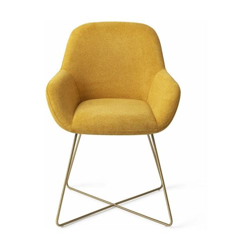 Chaise De Salle À Manger Jaune Sweet Corn Avec Pieds Croisés Métal Doré Kushi - Jespe
