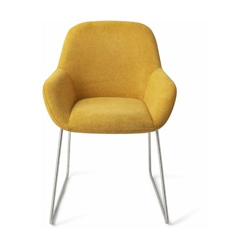 Chaise De Salle À Manger Jaune Sweet Corn Avec Pieds Élégants Métal Argenté Kushi - J
