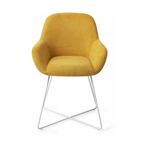 Chaise De Salle À Manger Jaune Sweet Corn Avec Pieds Croisés Métal Blanc Kushi - Jesp