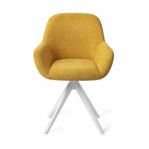 Chaise De Salle À Manger Jaune Sweet Corn Avec Pieds Rotatifs Métal Blanc Kushi - Jes