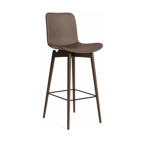 Chaise De Bar En Hêtre Fumé Et Rembourrage En Cuir Marron Foncé 75 Cm Langue - Norr11