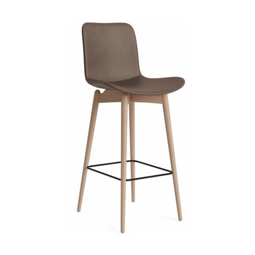 Chaise De Bar En Hêtre Naturel Et Rembourrage En Cuir Marron Foncé 75 Cm Langue - Nor
