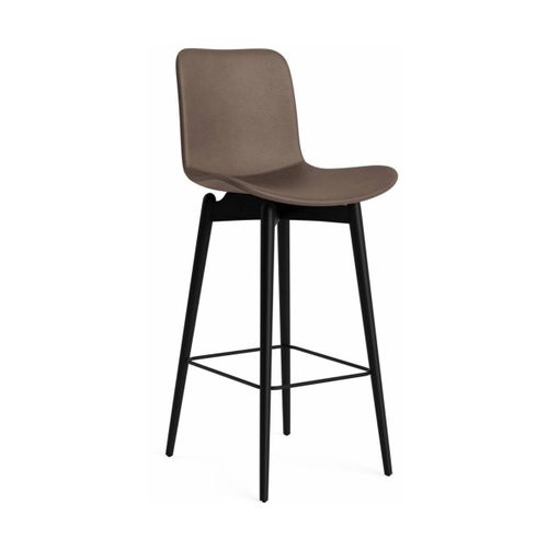 Chaise De Bar En Hêtre Noir Et Rembourrage En Cuir Marron Foncé 75 Cm Langue - Norr11
