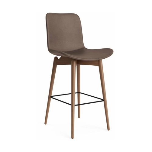 Chaise De Bar En Hêtre Fumé Clair Et Rembourrage En Cuir Marron Foncé 65 Cm Langue -