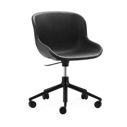Chaise Pivotante 5 Roues En Aluminium Noir Et Cuir Noir Hyg - Normann Copenhagen