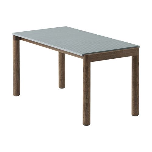 Table Basse En Grès Bleu Pâle Wavy Et Chêne Foncé 85 X 40 Cm Couple - Muuto