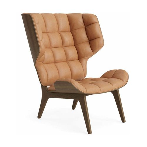 Fauteuil En Chêne Fumé Clair Et Rembourrage En Cuir Camel Mammoth - Norr11