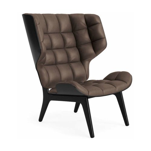 Fauteuil En Chêne Noir Et Rembourrage En Cuir Marron Foncé Mammoth - Norr11