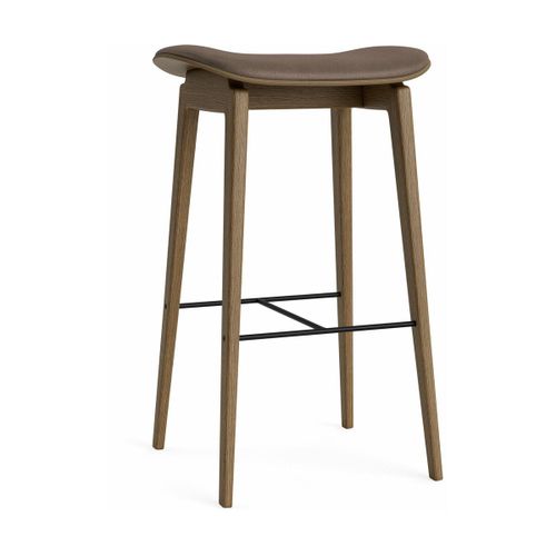 Tabouret De Bar En Chêne Fumé Clair Et Rembourrage En Cuir Marron Foncé 65 Cm Ny11 -