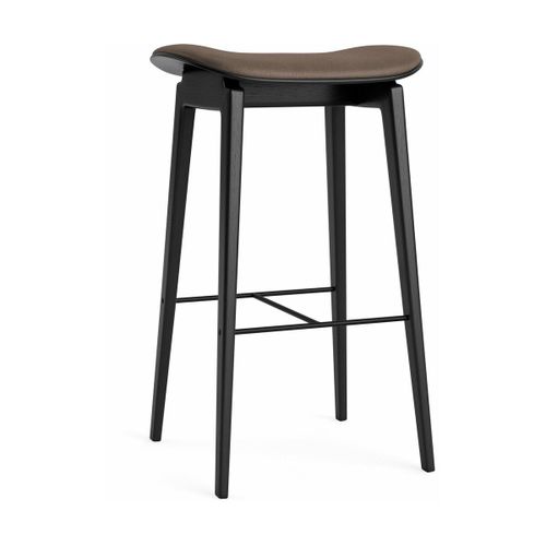 Tabouret De Bar En Chêne Noir Et Rembourrage En Cuir Marron Foncé 65 Cm Ny11 - Norr11