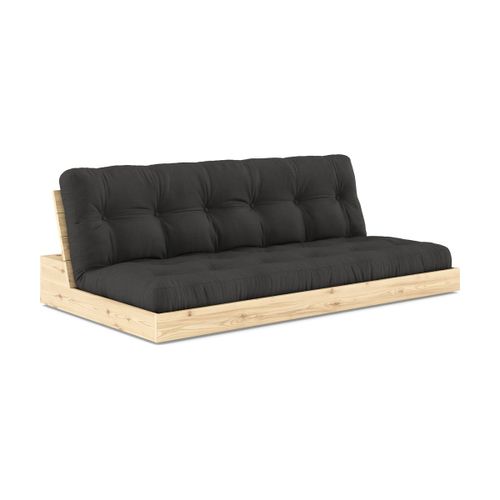 Canapé Convertible En Pin Naturel Laqué Et Matelas Gris Foncé 196x110x72 Cm Base - Ka