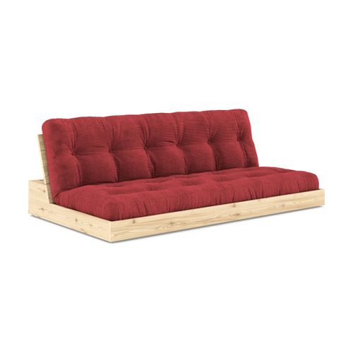 Canapé Convertible En Pin Naturel Laqué Et Matelas Rouge Rubis 196x110x72 Cm Base - K