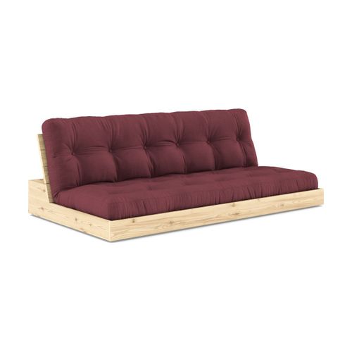 Canapé Convertible En Pin Naturel Laqué Et Matelas Bordeaux 196x110x72 Cm Base - Karu
