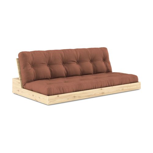 Canapé Convertible En Pin Naturel Laqué Et Matelas Argile Brun 196x110x72 Cm Base - K