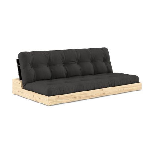Canapé Convertible En Pin Laqué Dossier Noir Et Matelas Gris Foncé 196x110x72 Cm Base