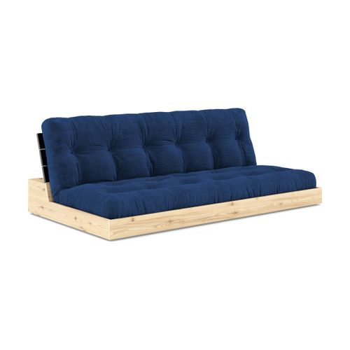 Canapé Convertible En Pin Laqué Dossier Noir Et Matelas Bleu Royal 196x110x72 Cm Base