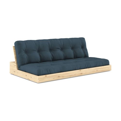 Canapé Convertible En Pin Naturel Laqué Et Matelas Bleu Pétrole 196x110x72 Cm Base -