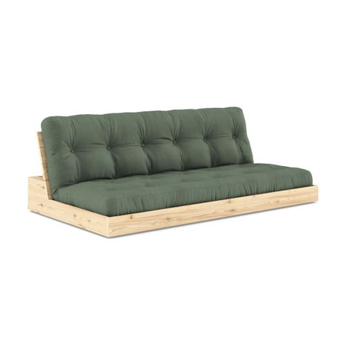 Canapé Convertible En Pin Naturel Laqué Et Matelas Vert Olive 196x110x72 Cm Base - Ka