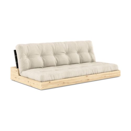 Canapé Convertible En Pin Laqué Dossier Noir Et Matelas En Lin 196x110x72 Cm Base - K