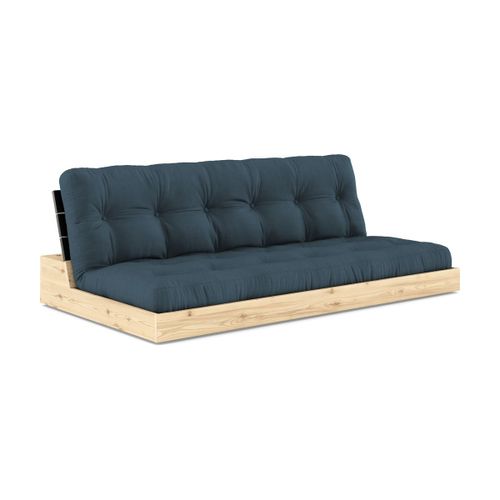 Canapé Convertible En Pin Laqué Dossier Noir Et Matelas Bleupétrole 196x110x72cm Base