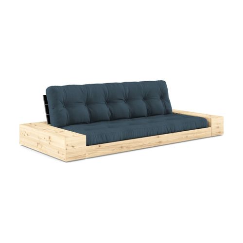 Canapé Convertible Avec Rangement En Pin Dossier Noir Et Matelas Bleu Pétrole Base -