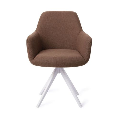 Chaise Pivot Avec Accoudoirs En Tissus Brun Et Pieds Turn En Acier Blanc Hiroo - Jesp